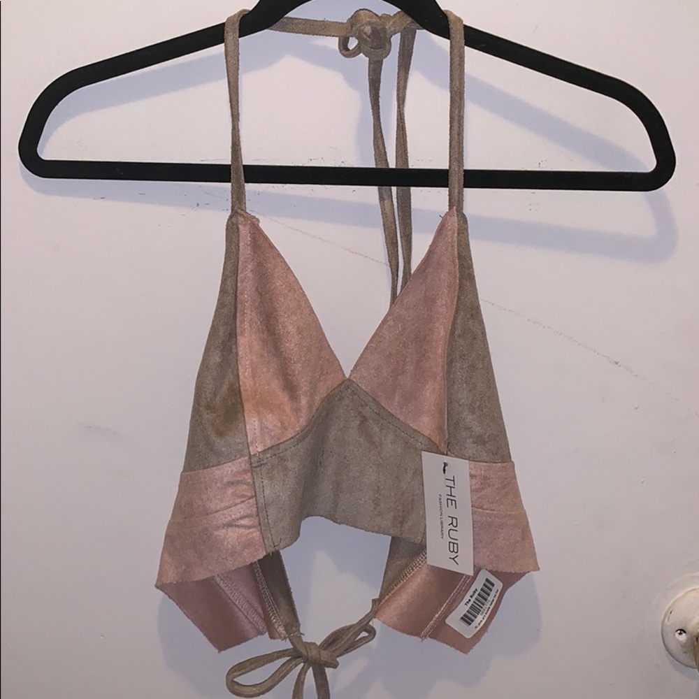 NEW pink and grey suede top